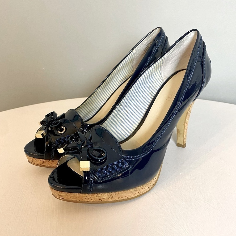 Nine West Navy Blue Dasher Preppy Peep-Toe Pumps